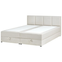 Beliani Divan Bed With Storage Fabric Baronet 180 X 200 Cm (Eu Super King) Off-White - thumbnail 4