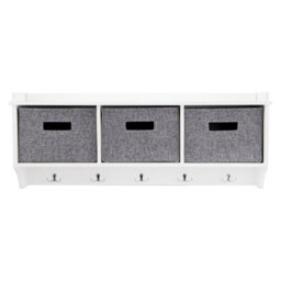 Taylor & Brown Wall-Mounted Coat Rack With 5 Hooks, Shelf, 3 Fabric Baskets - Modern Hallway Organiser, W90Xd20Xh34Cm (White) - thumbnail 5