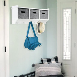 Taylor & Brown Wall-Mounted Coat Rack With 5 Hooks, Shelf, 3 Fabric Baskets - Modern Hallway Organiser, W90Xd20Xh34Cm (White) - thumbnail 4