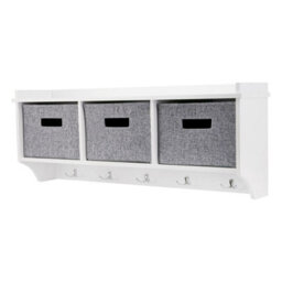 Taylor & Brown Wall-Mounted Coat Rack With 5 Hooks, Shelf, 3 Fabric Baskets - Modern Hallway Organiser, W90Xd20Xh34Cm (White) - thumbnail 2