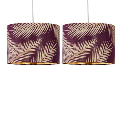 First Choice Lighting Set Of 2 Tropica - Burgundy Gold Leaf Detail 25Cm Pendant Lamp Shades - image 1