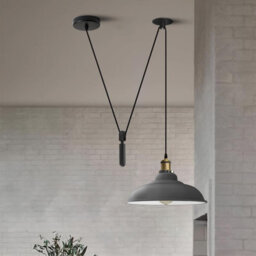 Ledsone Gray Industrial Pendant Light With Adjustable 195Cm Cord And Metal Curved Shade For Living Room Dining Room - thumbnail 4