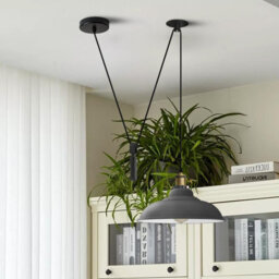 Ledsone Gray Industrial Pendant Light With Adjustable 195Cm Cord And Metal Curved Shade For Living Room Dining Room - thumbnail 3