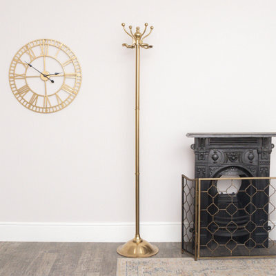 Melody Maison Tall Shiny Antique Gold Metal Coat Rack With 8 Storage Hooks - image 1