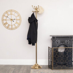 Melody Maison Tall Shiny Antique Gold Metal Coat Rack With 8 Storage Hooks - thumbnail 5