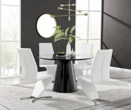 Furniturebox Uk Palma Black Semi Gloss Round Dining Table & 4 White Willow Chairs - thumbnail 1
