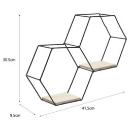 Living And Home 2 Compartments Modern Hexagon Wood Wall Shelf With Iron Frame - thumbnail 5