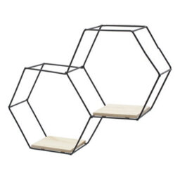 Living And Home 2 Compartments Modern Hexagon Wood Wall Shelf With Iron Frame - thumbnail 3