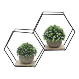 Living And Home 2 Compartments Modern Hexagon Wood Wall Shelf With Iron Frame - thumbnail 2