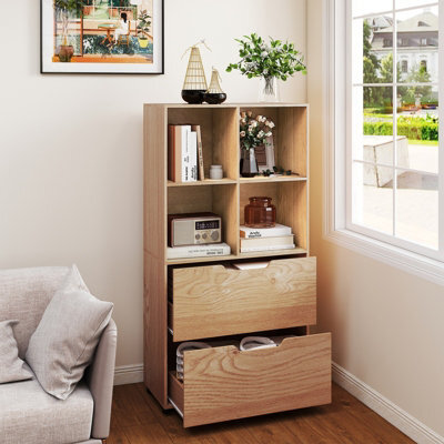 Gainoom 4-Cube Natural Bookcase 130Cm 5-Tier Tall Freestanding Bookshelf Modern Open Cube Display Rack - image 1