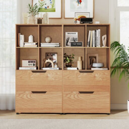 Gainoom 4-Cube Natural Bookcase 130Cm 5-Tier Tall Freestanding Bookshelf Modern Open Cube Display Rack - thumbnail 4