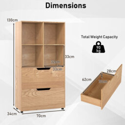 Gainoom 4-Cube Natural Bookcase 130Cm 5-Tier Tall Freestanding Bookshelf Modern Open Cube Display Rack - thumbnail 2