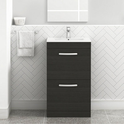 Royal Bathrooms Turin Hale Black 500mm Floor Standing Vanity Unit 2 Drawer With Minimalist Basin Sink - image 1
