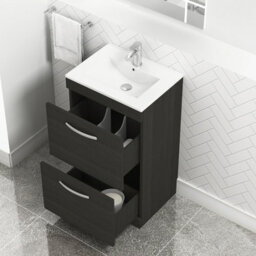 Royal Bathrooms Turin Hale Black 500mm Floor Standing Vanity Unit 2 Drawer With Minimalist Basin Sink - thumbnail 3