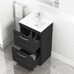 Royal Bathrooms Turin Hale Black 500mm Floor Standing Vanity Unit 2 Drawer With Minimalist Basin Sink - thumbnail 5