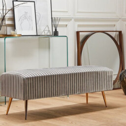 Beliani Grey Velvet Upholstered Bench With Gold Metal Legs - 118 X 40 Cm - thumbnail 2