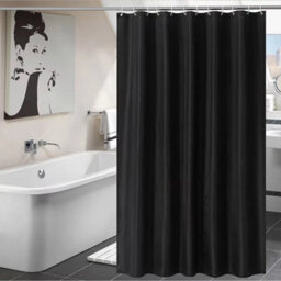 Black Extra Long Fabric Shower Curtain Waterproof With Hooks Weighted Hem 180 X 200Cm - thumbnail 3