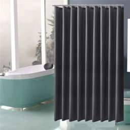 Black Extra Long Fabric Shower Curtain Waterproof With Hooks Weighted Hem 180 X 200Cm - thumbnail 5