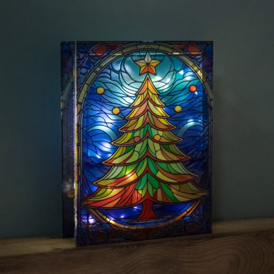 Samuel Alexander 28Cm Battery Operated Light Up Christmas Tree Stained Glass Decoration With Leds - image 1