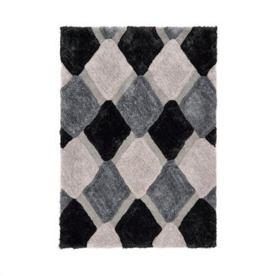 3D Shaggy Grey Rug, Geometric Optical/(3D) Rug, Modern Shaggy Sparkle Rug For Bedroom, & Dining Room-160Cm X 230Cm - image 1