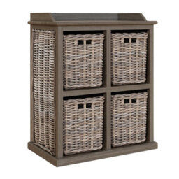 Fwstyle 4 Drawer Storage Unit Ready Assembled Handmade Solid Mahogany & Rattan - thumbnail 3