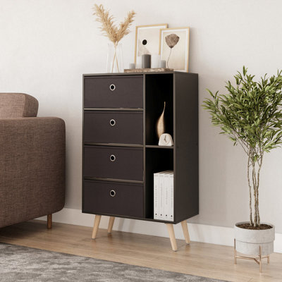 Urbn-Living Urbnliving 84Cm Height Black 6 Section Wooden Storage Bookcase With Pine Legs Black Drawers - image 1