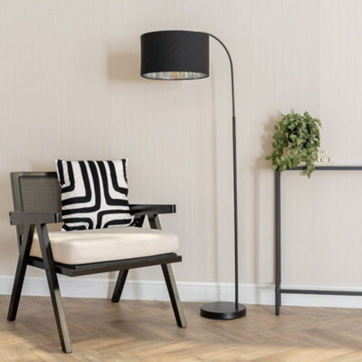 Valuelights Curva Black Arched Floor Lamp With Black Velvet / Chrome Inner Shade - image 1