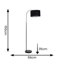 Valuelights Curva Black Arched Floor Lamp With Black Velvet / Chrome Inner Shade - thumbnail 4