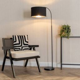Valuelights Curva Black Arched Floor Lamp With Black Velvet / Chrome Inner Shade - thumbnail 2