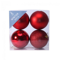 10Cm Shatterproof Baubles X4 2 Pack - Red - thumbnail 1