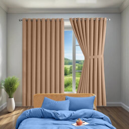 Ameha Thermal Insulated Blackout Eyelet Curtain Pair Beige For Living Room Curtain 90''x72'' With Tie Back Pair - thumbnail 9