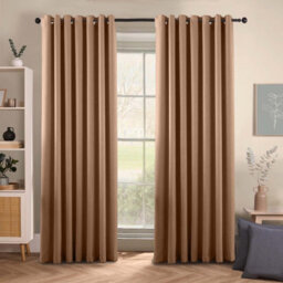 Ameha Thermal Insulated Blackout Eyelet Curtain Pair Beige For Living Room Curtain 90''x72'' With Tie Back Pair