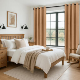 Ameha Thermal Insulated Blackout Eyelet Curtain Pair Beige For Living Room Curtain 90''x72'' With Tie Back Pair - thumbnail 7