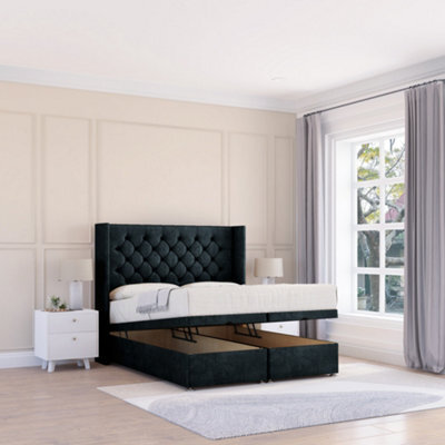 "Sloomy Dior Black Naples 4Ft Ottoman Bed End Opening With Sprung Memory Mattress & 54"" Headboard-Small Double" - image 1