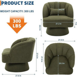 Green Modern Swivel Barrel Chair Round Accent Armchair Back Cushion - thumbnail 2
