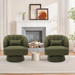 Green Modern Swivel Barrel Chair Round Accent Armchair Back Cushion - thumbnail 3
