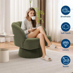 Green Modern Swivel Barrel Chair Round Accent Armchair Back Cushion - thumbnail 4