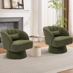 Green Modern Swivel Barrel Chair Round Accent Armchair Back Cushion - thumbnail 5
