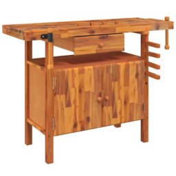 Berkfield Workbench With Drawer And Vices 124X52X83 Cm Solid Wood Acacia - thumbnail 2