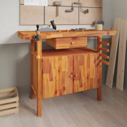 Berkfield Workbench With Drawer And Vices 124X52X83 Cm Solid Wood Acacia - thumbnail 1