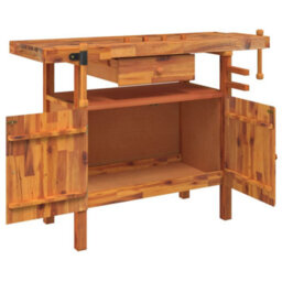 Berkfield Workbench With Drawer And Vices 124X52X83 Cm Solid Wood Acacia - thumbnail 3