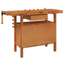 Berkfield Workbench With Drawer And Vices 124X52X83 Cm Solid Wood Acacia - thumbnail 6