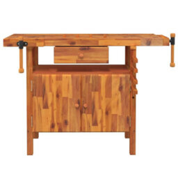 Berkfield Workbench With Drawer And Vices 124X52X83 Cm Solid Wood Acacia - thumbnail 4