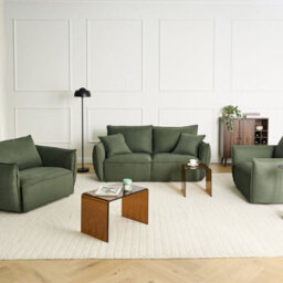 Wyld And Coco Cosy Living Room Set - Green Fabric, Low Profile Sofa And 2 Plush Armchairs, Deep Wide Seats - thumbnail 2