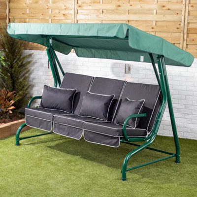 Alfresia Roma 3-Seater Swing Seat Green Frame With Luxury Charcoal Cushion