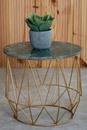 Orsina Marble Top Green Side Table, Open Design Frame Bedside Table, Round End Table For Living Room, Lounge - thumbnail 2