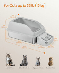 Feandrea Stainless Steel Cat Litter Box, High Sided Litter Tray With Open Top, Step, Scoop, Brush, For Cats Up To 15 Kg, Dove Grey - thumbnail 6