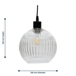 First Choice Lighting Set Of 2 Betchley Clear Ribbed Glass Globe Easy Fit Pendant Shades - thumbnail 5
