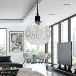 First Choice Lighting Set Of 2 Betchley Clear Ribbed Glass Globe Easy Fit Pendant Shades - thumbnail 3