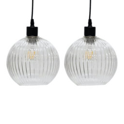 First Choice Lighting Set Of 2 Betchley Clear Ribbed Glass Globe Easy Fit Pendant Shades - thumbnail 1